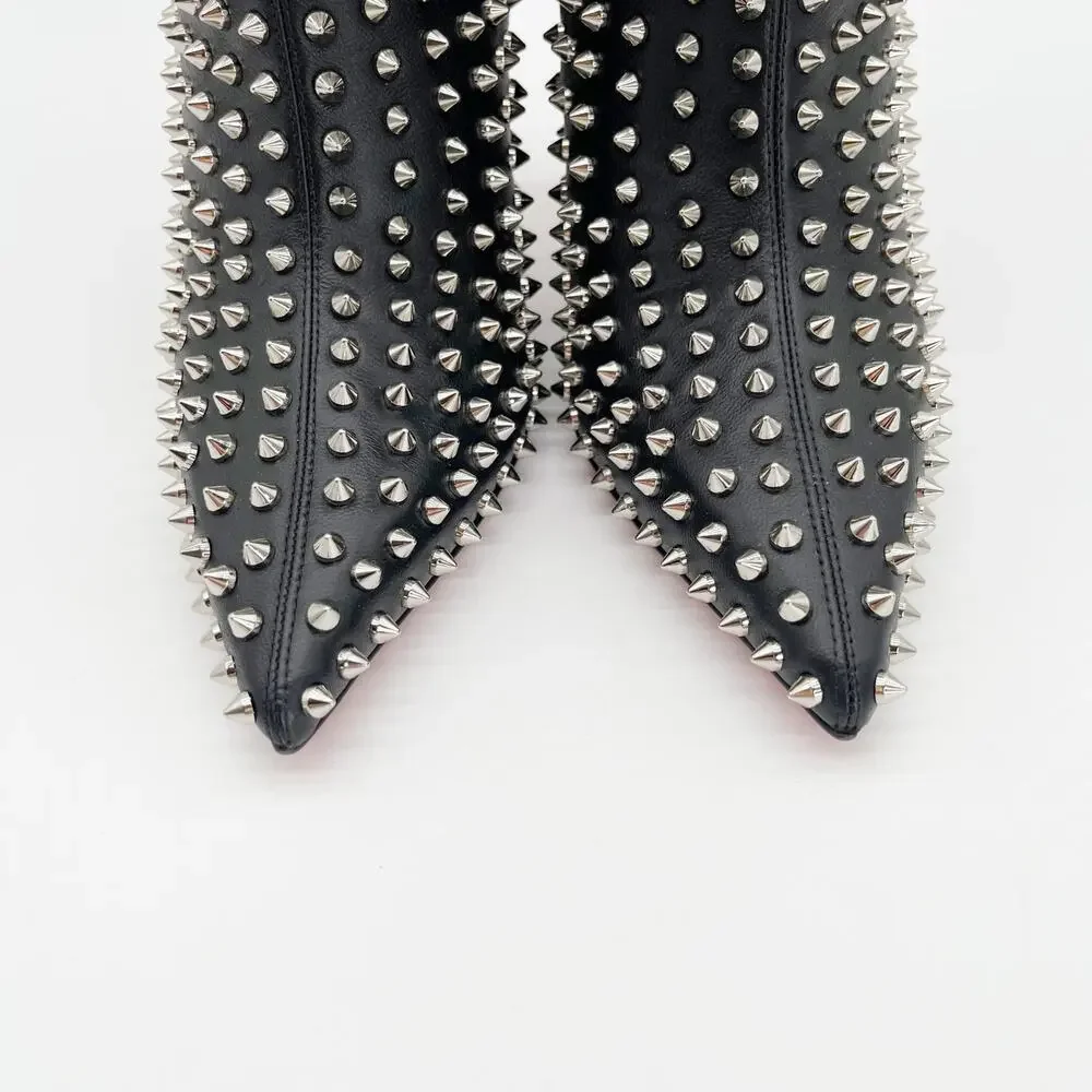 Christian Louboutin Black Condora Booty Spiked Leather Heeled Ankle Boots EU 40